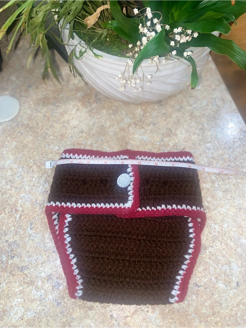 Handmade Sock Monkey Earflap Beanie and Diaper Cover Set - Brown & Red